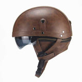 Retro PU Motorcycle Half Helmet Open Face With Visor Motorbike Scooter Cruise Safety