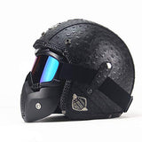 Open Face Vintage Leather Helmet ( Dotted Half Leather )-Colinas Store