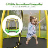 7FT Kids Trampoline W/ Safety Enclosure Net-Yellow