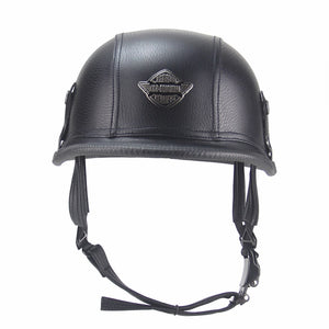 Open Face Half Leather Helmet - Vintage moto helmet style-Colinas Store