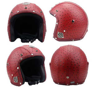 Open Face Vintage Leather Helmet ( Dotted Half Leather )-Colinas Store